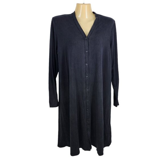 Eileen Fisher S/P Black Long Button-Up Cardigan Dress 93% Tencel 7% Spandex - Picture 9 of 9